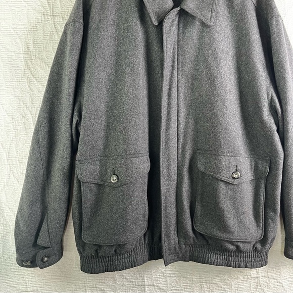 Vintage Nordstrom Bomber Jacket Mens L Large Wool Blend Lined Grey Y2K Hong Kong - Picture 3 of 16